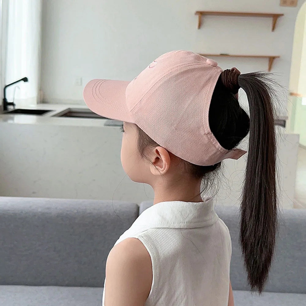 Sweet Bow Baby Girl Baseball Caps Pink White Children Sun Hat High Ponytail Kids Boy Sun Hats Adjustable Outdoor Travel Caps New