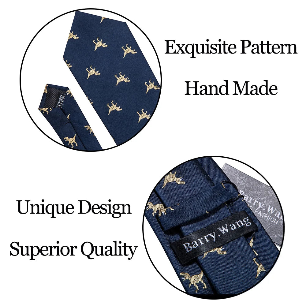 New Arrival Men's Ties Set Dinosaur Pattern Navy Gold Mens Wedding Necktie 8.5cm Necktie Business Silk Ties For Men Gift FA-5191