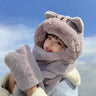 2023 New Fashion Scarf Hat Glove Women Cute Big Ear Bunny Beanie Winter Warm Soft Thickening Pocket Warm Ear Hats Hooded Skullie
