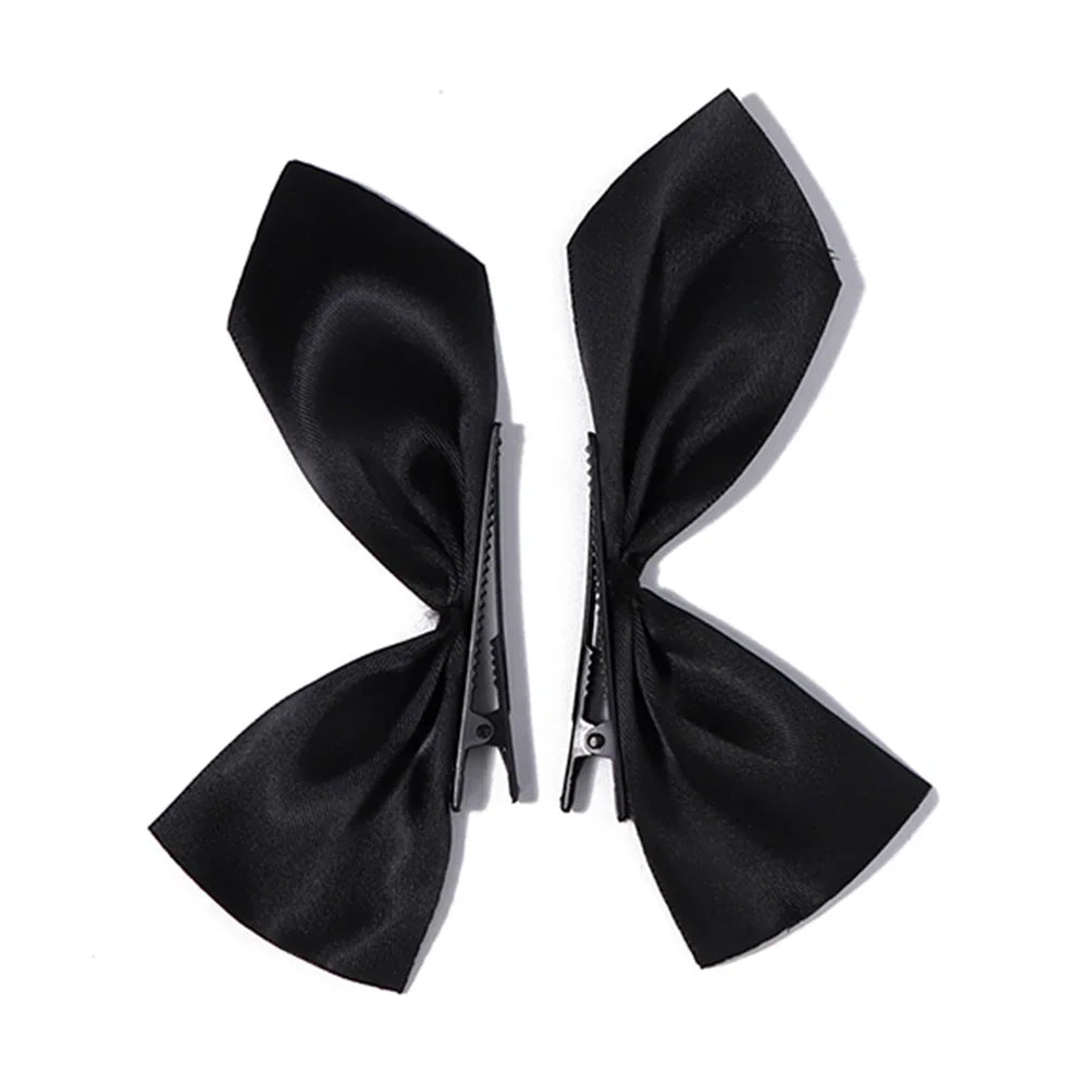 2pcs Black White Ribbon Hair Bows Clips Vintage Bowknot Side Hairpin Cute Girls Barrettes Headdress Hair Accessories for Women
