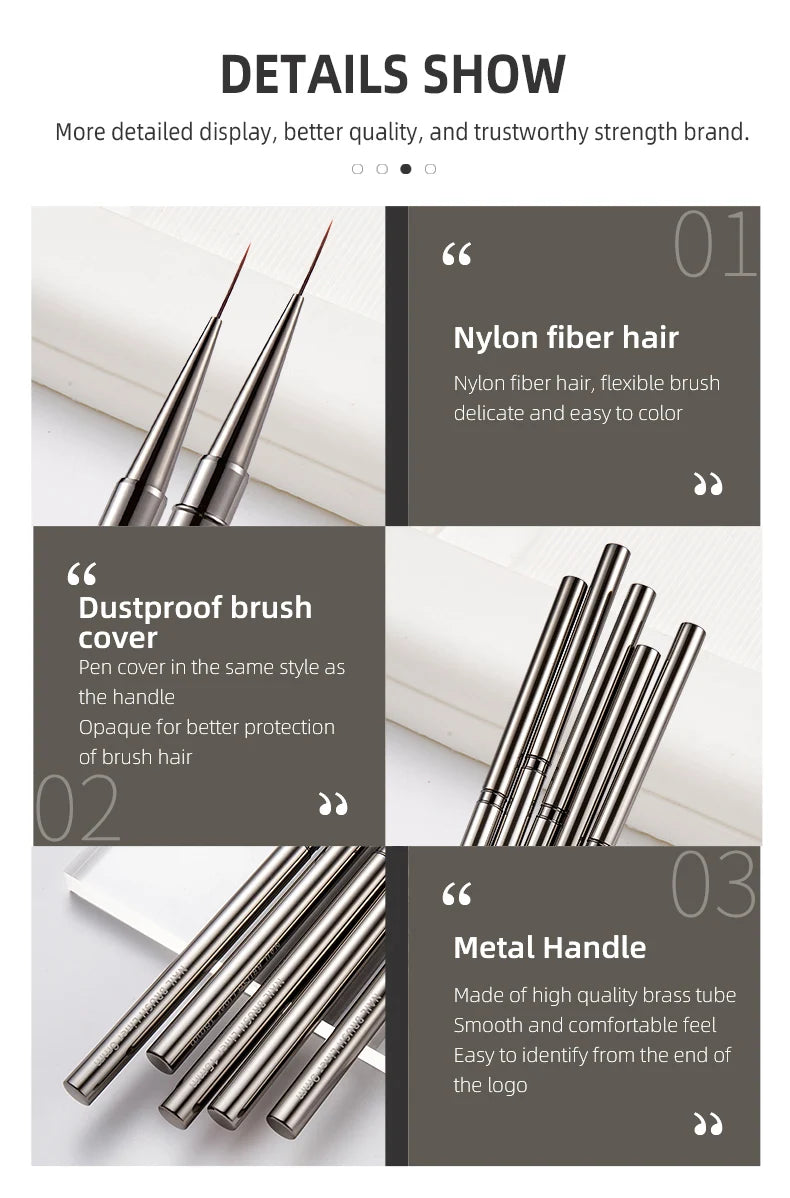 5PCS Nail Art Liner Brushes Hand Painted Brush Acrylic UV Gel Colours Paints Builder Drawing Pen DIY Manicure Design Accessories