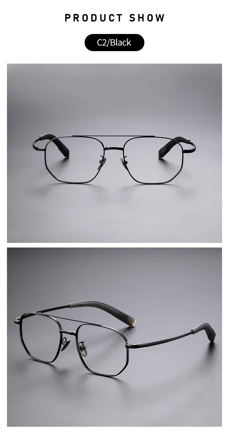 Trendy Men's Large size Titanium Frames Stylish, Double Bridge, Casual, Comfortable, Optical Prescription Eyewear for Men 07518