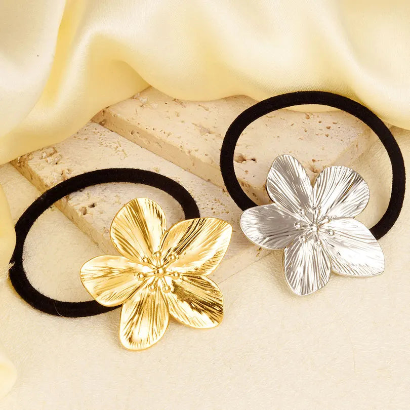 Elegant Girl Stainless Steel Flower Hair Elastics & Ties Real Gold Plated Jewelry For Women Adjustable Headband Head Rope Gifts