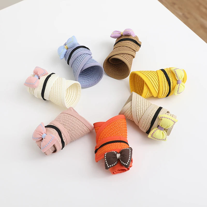 Lovely Girl Baby Summer Straw Hat Casual Bowknot Sun Visor Caps Outdoor Beach Top Sunscreen Empty Hats Cute Baseball Caps