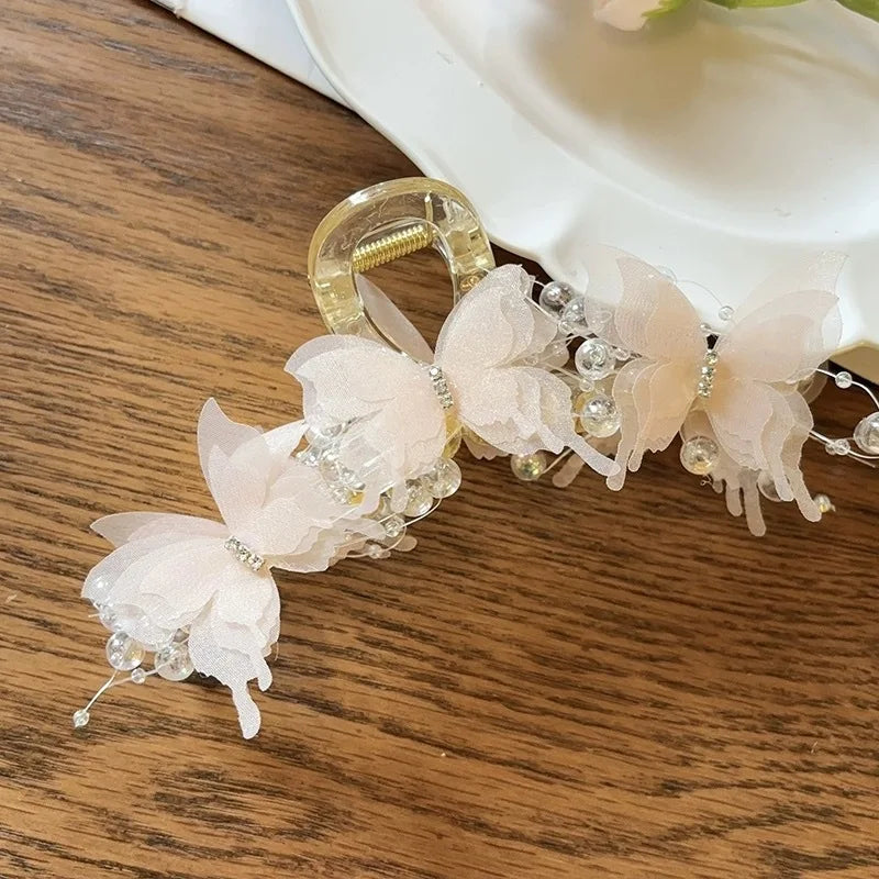 New Fashion Simulation Butterfly Hair Clips Women Elegant Pearl Bow Ponytail Clip Sweet Crab Claw Headdress Hair Accessories