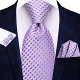 Hi-Tie Purple Lilac Floral Striped Silk Elegant Tie For Men Groom Wedding Men Necktie Pocket Square Cufflink Accessory Wholesale