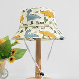 Cute Cartoon Printing Bucket Baby Hat Cotton Breathable Kids Fisherman Hat Infant Toddle Sun Hat with Drawstring for 1-5 Years