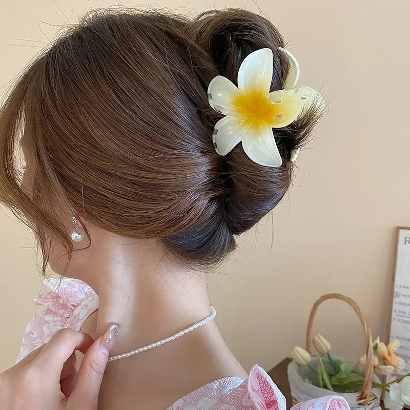 Hot Bohemia Gradient Colorful Acrylic Egg Flowers Hair Claw Clips For Women Beach Forest Style Sweet Headwear New Accessories