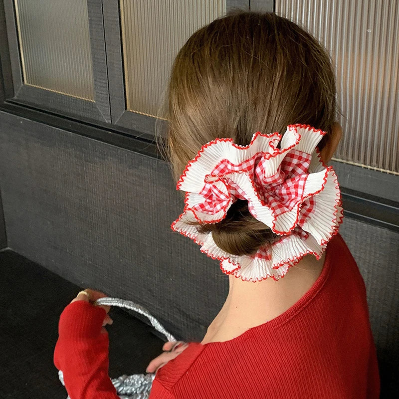 Women Lace Hair Scrunchies Girls Elastic Hair Bands Ponytail Holders Tie Hair Hoop Large Plaid Scrunchy Rubber Bands Headwear