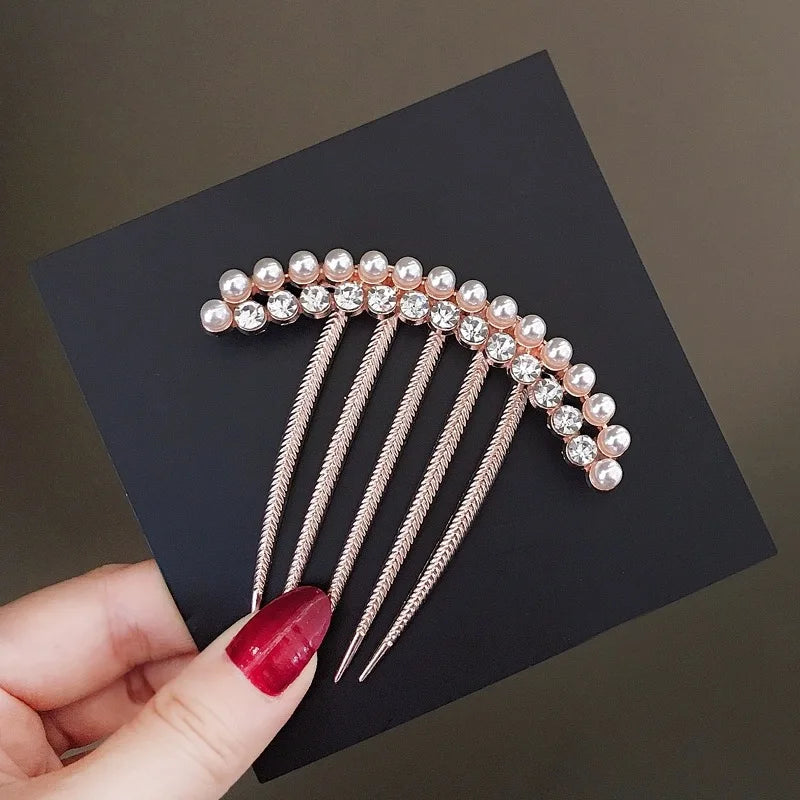 Elegant Pearl Hair Combs Hairpin Women Luxury Crystal Bun Decor Wedding Bridal Hair Claw Clips Hair Jewelry Accessories