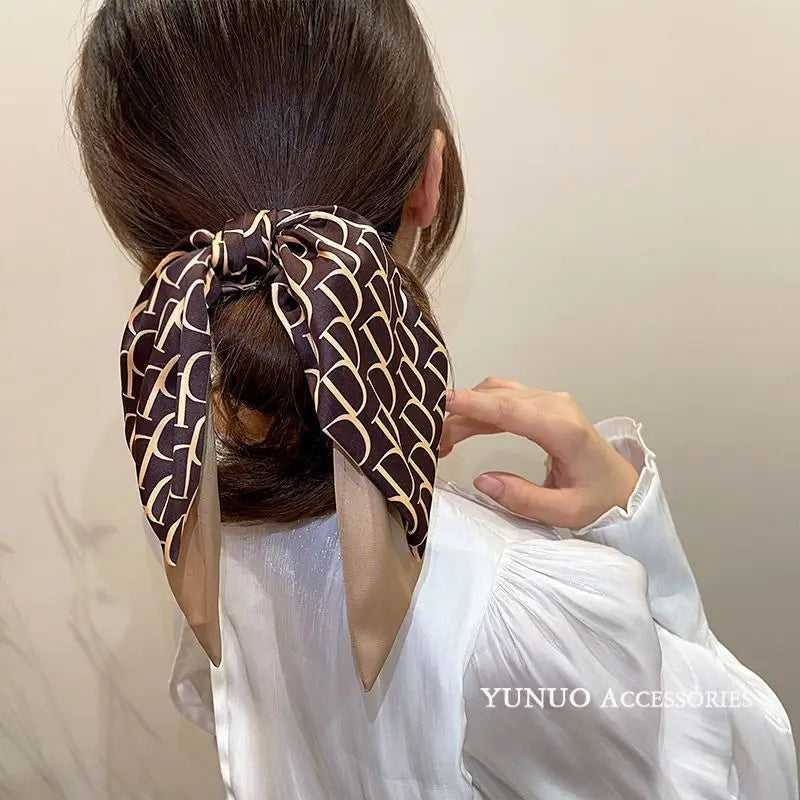 Women's Elastic Hair Bands French Style Hair Rope Creative Letter D Classic Retro Bow Ribbon Headdress Delicate All-matching
