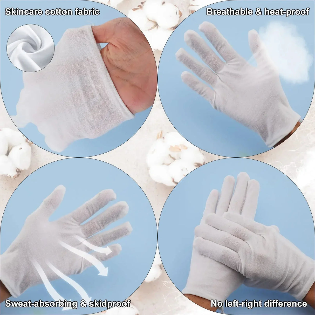 1-20pairs White Cotton Work Gloves Dry Hands Handling Film SPA Gloves Ceremonial High Stretch Gloves Household Cleaning Tools