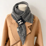 Ladies Fashion Solid Colour Narrow Small Sharp Corners Buckle Neckerchief Knitted Winter Warm Long Scarf