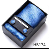 Brand Wholesale Tie Pocket Squares Cufflink Set Necktie Blue Striped Man Wedding Accessories Fit Workplace Holiday Gift Box