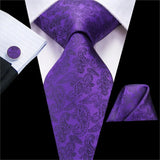 Hi-Tie Purple Solid Paisley Silk Wedding Tie for Men Novelty Design Handky cufflink Gift Men Tie Set Party Business Dropshipping