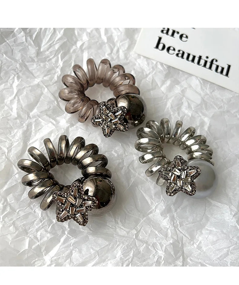 New Telephone Line Elastic Hair Rope Advanced Sense Pearl Hair Rope Hair Loop For Women High Elasticity Head Rope Hair Bands