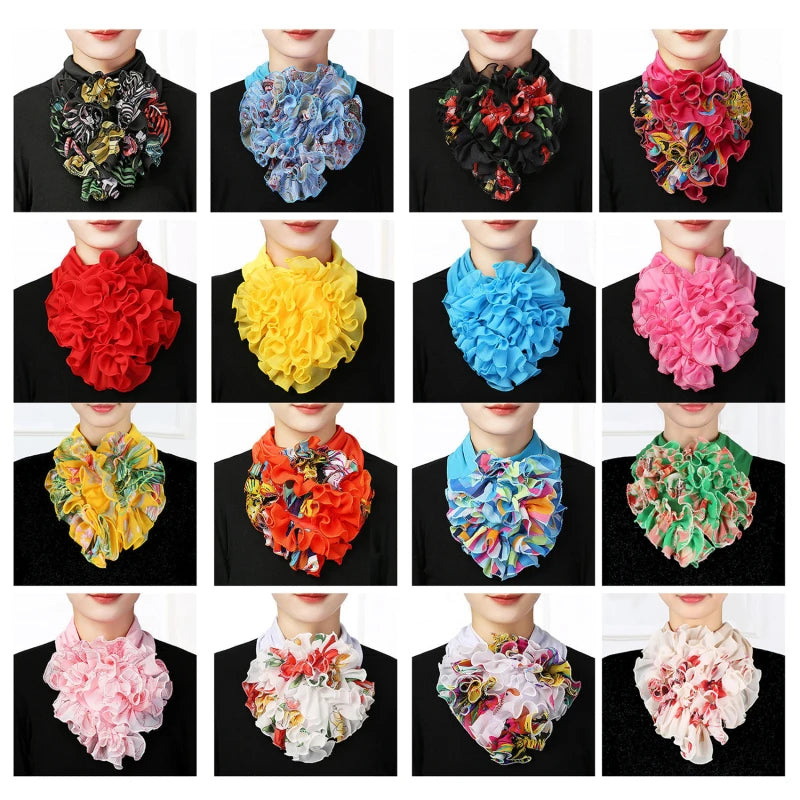 Korean Floral Chiffon Neck Guard False Collar Hedging Scarf Summer Women Ice Silk Protect Cervical Elastic Bib Headneck