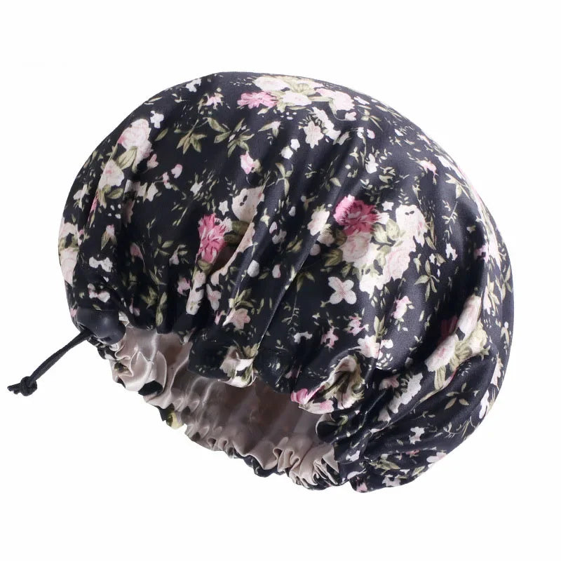 Kids Girls Sleep Cap Floral Print Hair Bonnet Satin Night Sleep Hat Turban Sleeping Hat Children Hair Care Bonnet Nightcap Caps