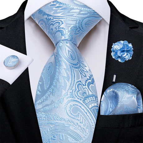 4Pcs Pink Paisley Folral Men Tie Pocket Square Cufflinks Brooch Pin for Wedding Party Groom Accessories 8cm Necktie Gift