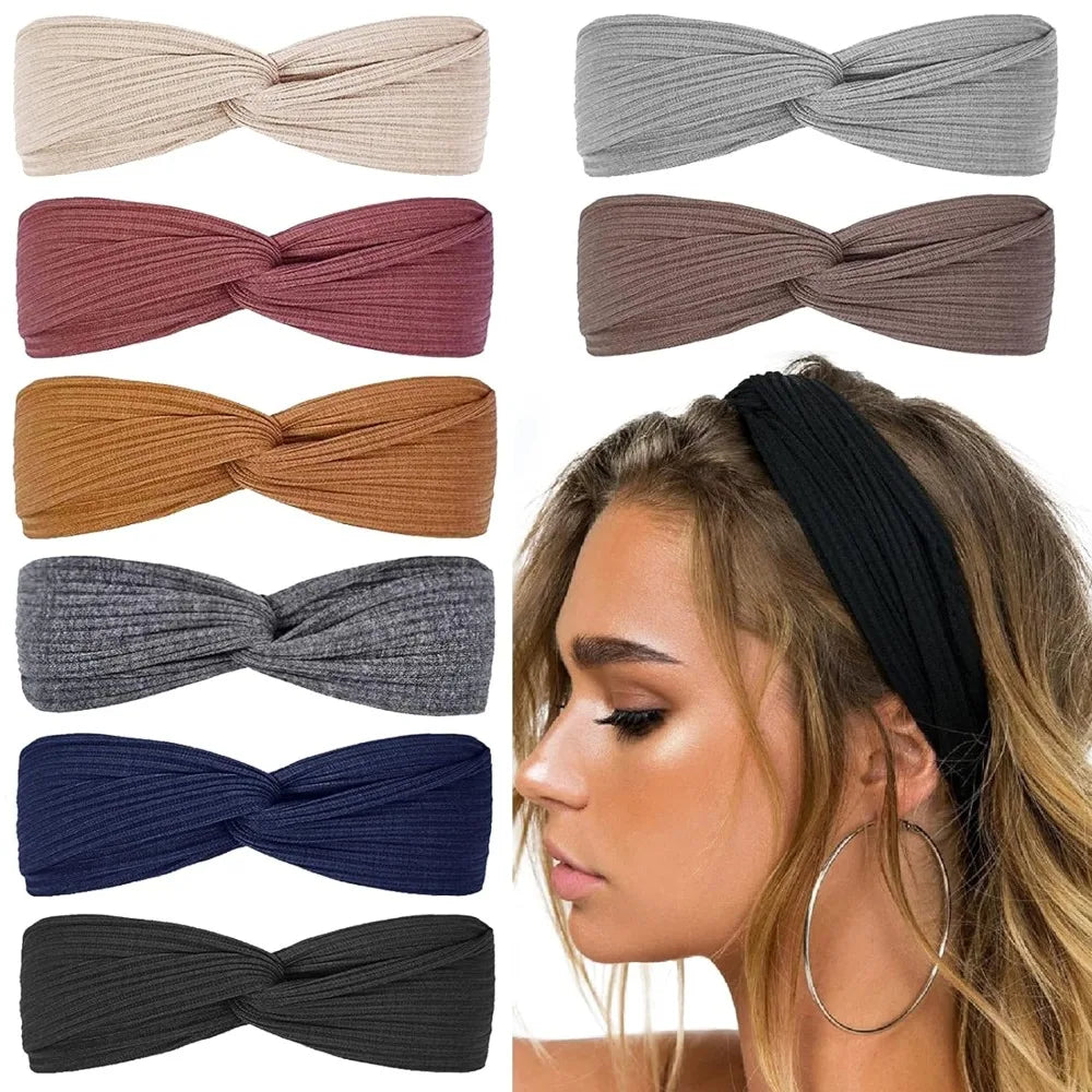 Headbands For Women Girls Top Knot Stretchy Headband Boho Twisted Criss Cross Hair Bands Knitted Cotton Turban Hair Accessories