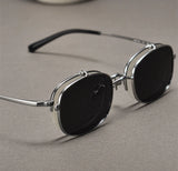 Vintage Titanium Square Glasses Frame with Flip Up Sunglasses Women Brand Designer Eyeglasses Men Trendy Semi Rimless Eyewear