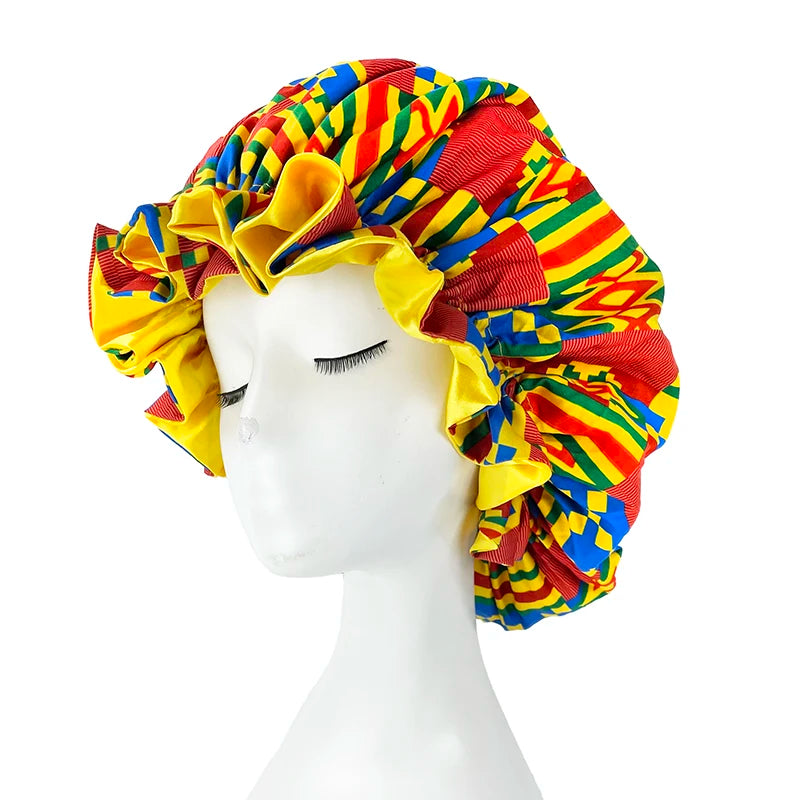 Double Layer Silky Satin Bonnet Women Sleeping Cap Large Reversible Satin Linned Night Sleep Headwrap Hat Hair Wrap Accessories