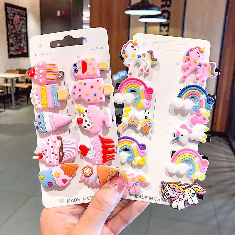 10pcs Kids Hair Clips Soft Gel 10pcs Set Girls Hair Clips Cute BB Clips Side Clips Cartoon Hair Cards