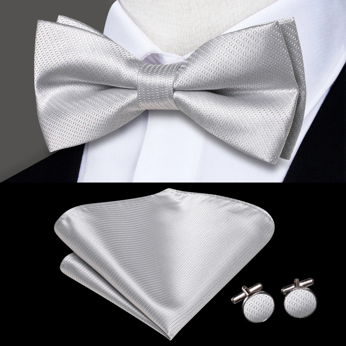 Hi-Tie Brand Silk Pre-tied Men's Bow Tie Hanky Cufflinks Set Bowtie for Male Jacquard Solid Paisley Floral Wedding Business Gift