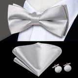 Hi-Tie Brand Silk Pre-tied Men's Bow Tie Hanky Cufflinks Set Bowtie for Male Jacquard Solid Paisley Floral Wedding Business Gift