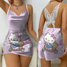 Mini Dress Pajama Skirt Hello Kitty Sexy Dresses Off Shoulder Bow Knot Satin Surface Womens Fashion Summer 2024 Short Party Lace