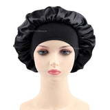 Women's Satin Solid Elastic Wide-brimmed Sleeping Hat Unisex Head Wrap Elastic Band Cap Hair Care Bonnet Night Hat bonnet