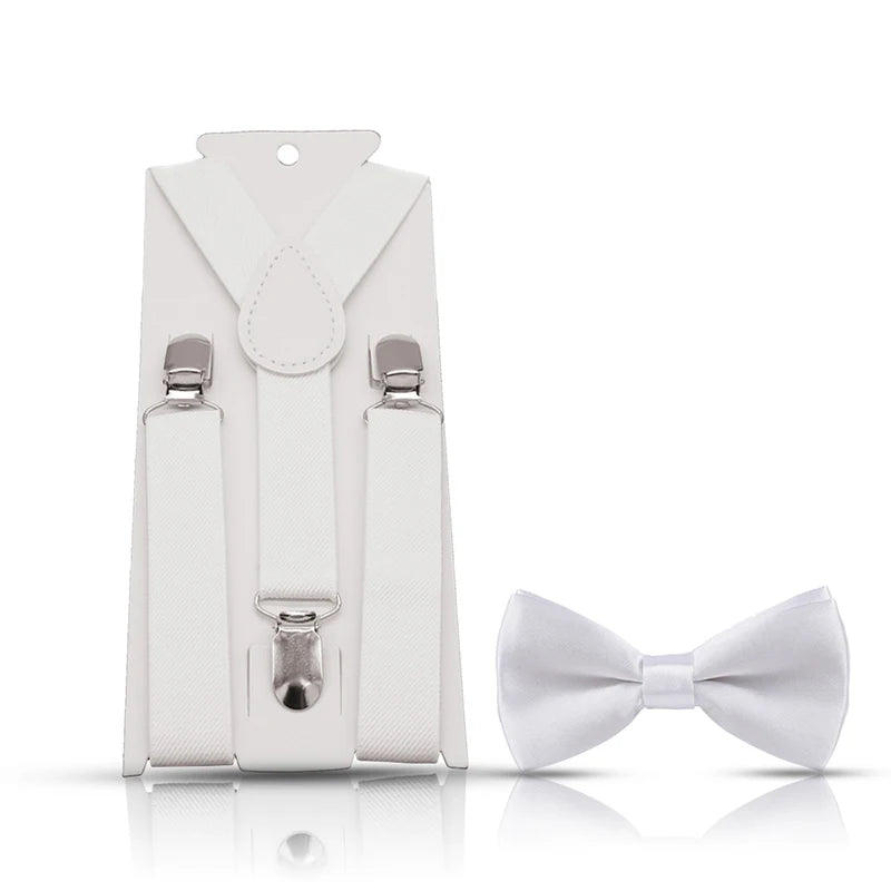 Kids Suspenders For Pants Bowtie Set Matching Tuxedo Suit Boy Girl Childs Adjustable Y-Back Brace Belt Adjustable Bowtie Wedding