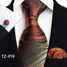 Orange Novelty Ties For Men Plaid Flower Design Silk Wedding Necktie For Men Hanky Cufflinks Gifts Business Party Suit Bow Tie