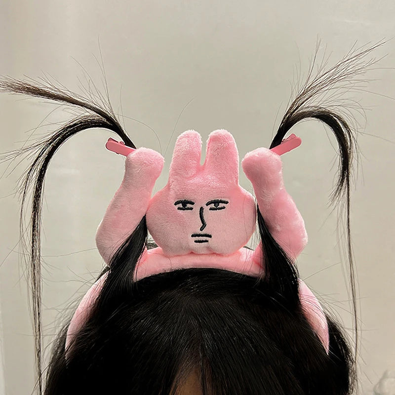 Pink Rabbit Hairband Cute Headband Kawaii Plush Hair Accessory Funny Wide-Brimmed Hairpin Creativity Headdress Gift