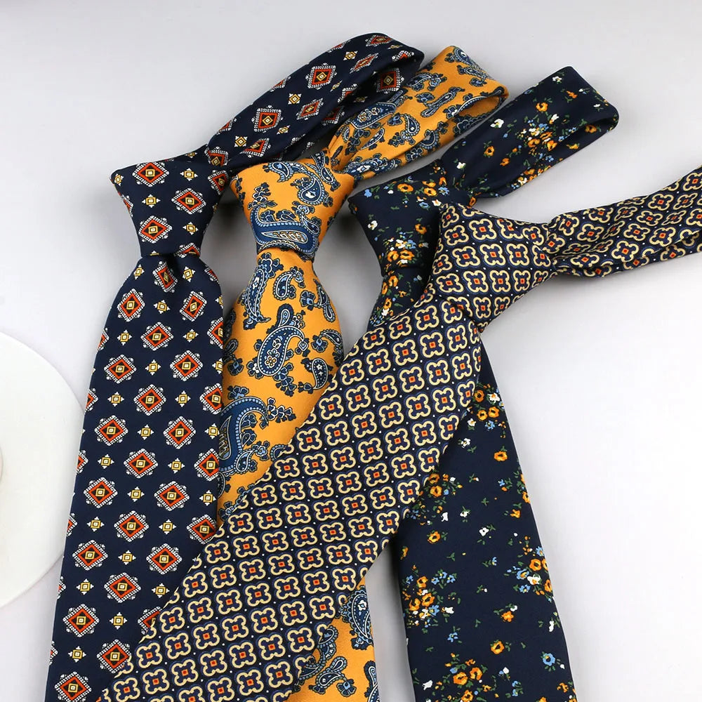 New 8cm Korean Style Necktie for Men Business Professional Retro College Boys Imitation Silk Print Fabric Floral Groom's Tie