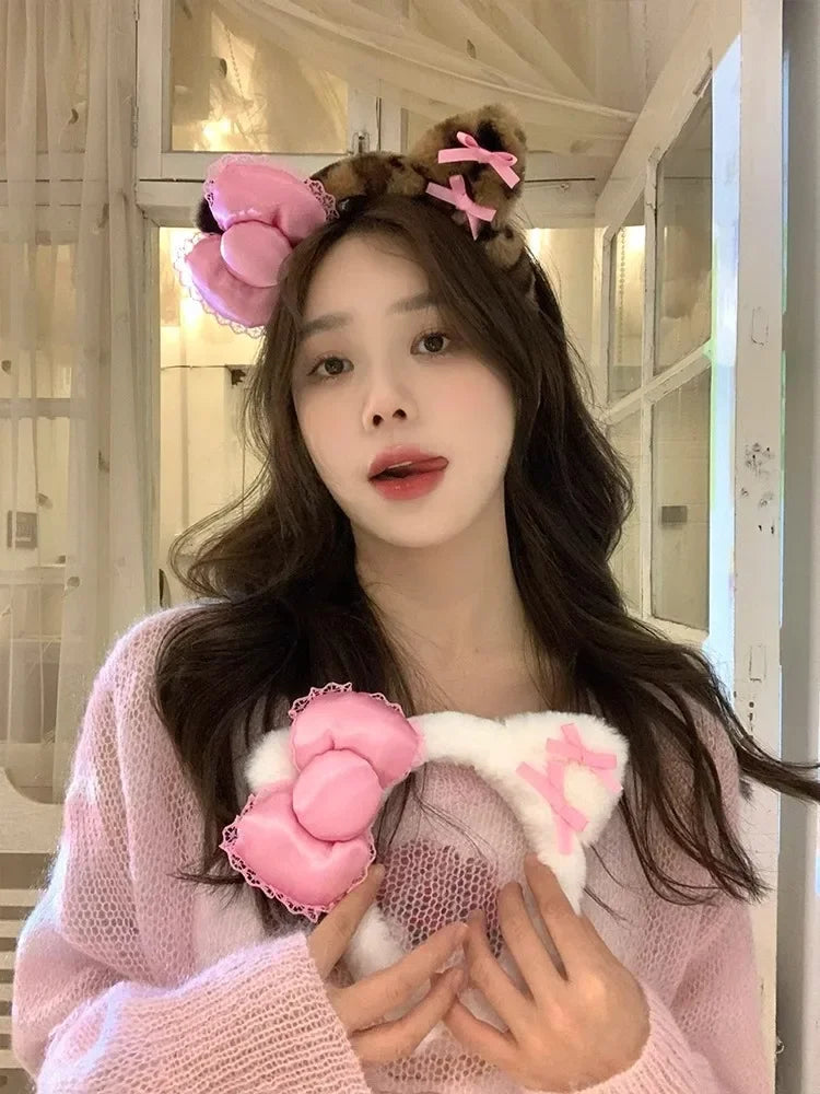 Kawaii Anime Cartoon Fashion Cat Hairband Bow Plush Hair Accessories Decorate Creative Personality Fashion Birthday Gift
