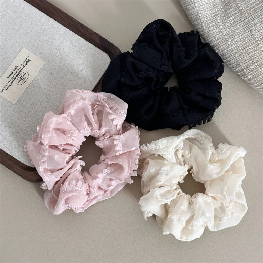 3/4Pcs Sweet Printed Elastics Hair Bands Women Girls Simple Scrunchies Korean Pink Mesh Hair Ties Ponytail Hair Accessories