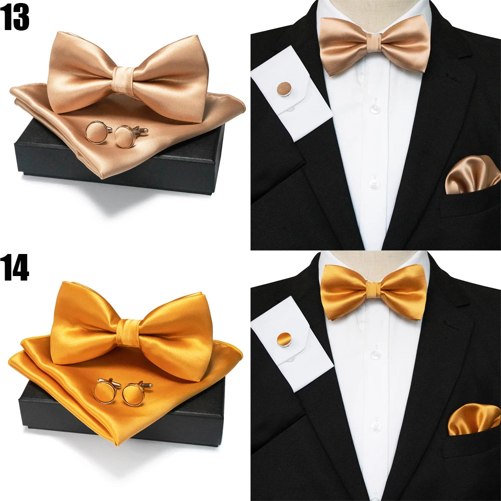 EASTEPIC Men's Bow Tie Sets Including Cufflinks and Handkerchieves Bow Ties with Adjustable Straps for Formal Occasions