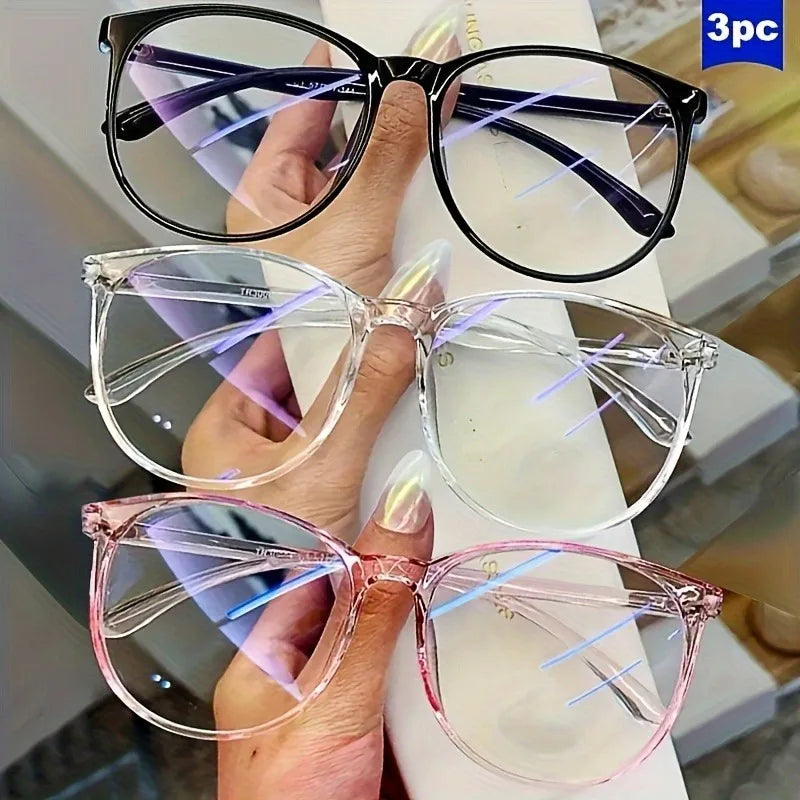 [Blue Light Blocking Glasses] Anti-Blue Light Oval Plastic Full Frame Glasses