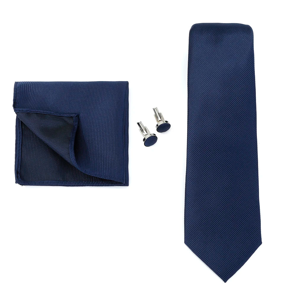 Corbata de marca de moda hecha a mano, sólida, con pañuelo y gemelos, para hombre, corbata, traje, camisa, accesorios de boda, regalos para hombre.