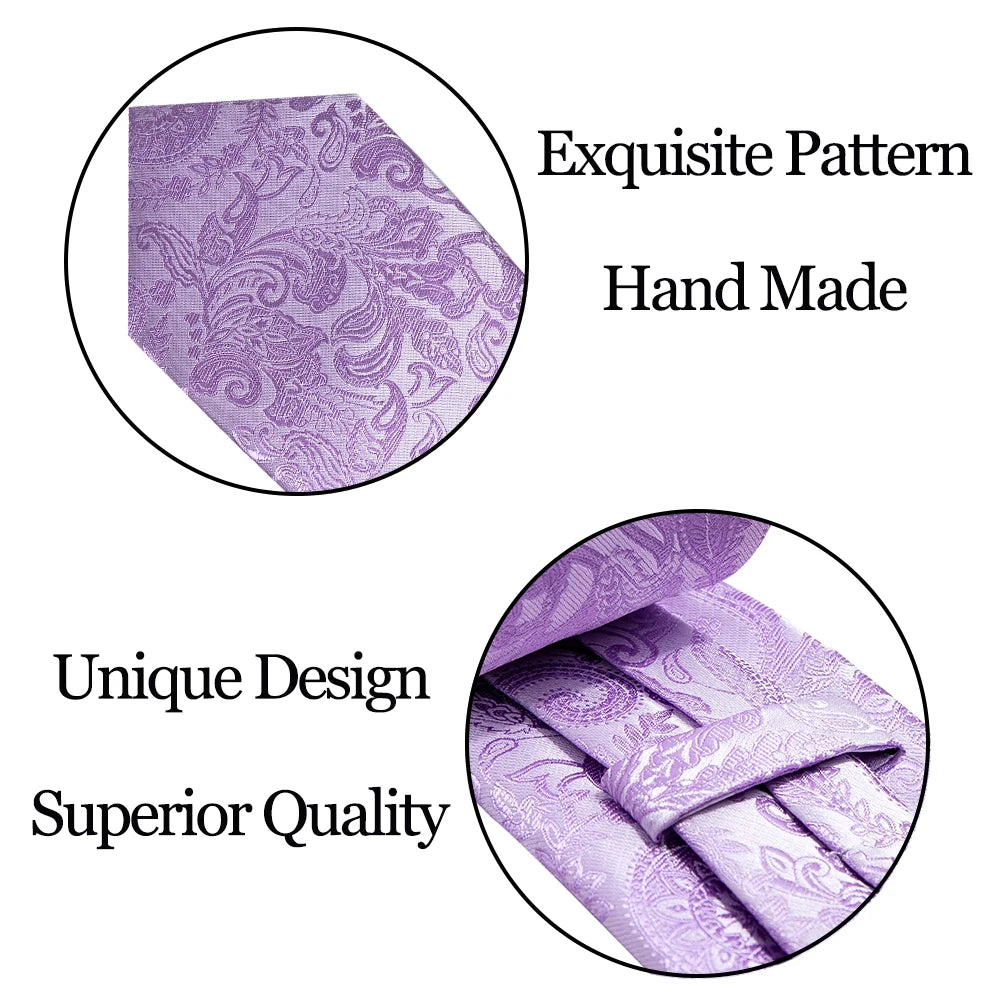 Male Gift Silk Men Tie Set Purple Violet Solid Paisley Striped Wedding Business Tie for Man Necktie Handky Cufflinks Barry.Wang