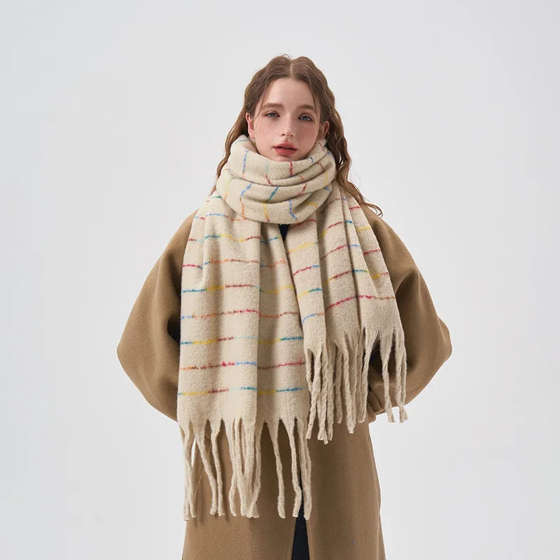 2023 Woman Gradient Colourful Soft Touch Stripe Scarf Winter Variety of Warm Shawl Couple Retro Scarfs