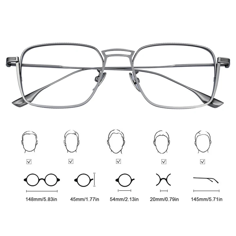 American Design Men Square Frames Handmade Retro Pure Titanium Glasses Thick Edges Business Eyeglasses Suitable for Large Faces