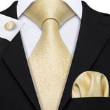 Classic Gold Silk Men Necktie Fashion Stripe High Quality Handkerchief Cufflinks Set Wedding Male Ties Business Party Barry.Wang