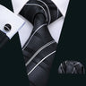 Business Black Silk Ties For Men Classic Solid High Quality Woven Pocket Square Cufflinks Sets Party Formal Designer Barry.Wang