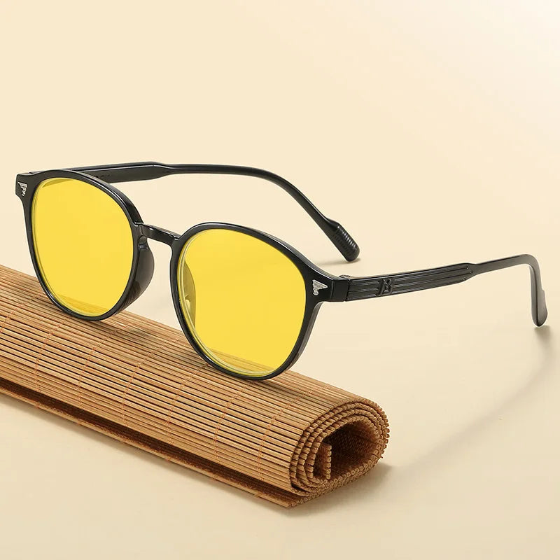 Round Frame Yellow Lens Sunglasses Driving Fishing Nigh Vision Eyewear for Men Women Ultra Light High Definition Eyeglasses