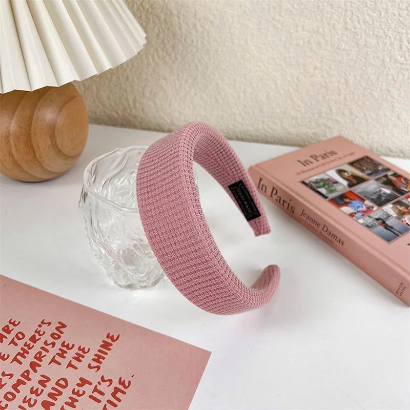 2022 Gentle Pink Womans Hairbands Girl Sweet Plush Wide Side Sponge Headband Hair Hoop Fashion Simple Solid Color Hair Accessory