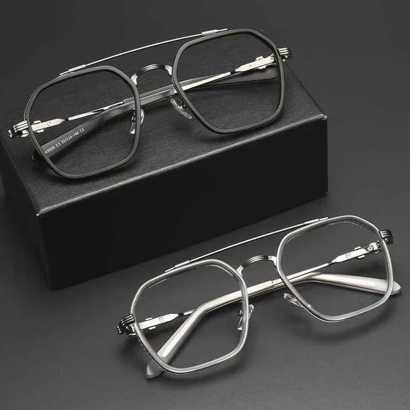 Blue Light Blocking Eye Protection Myopia Eyeglasses Fashion Double Beam Metal Glasses Women Trend Retro Plain Face Eyewear Men