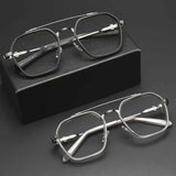 Blue Light Blocking Eye Protection Myopia Eyeglasses Fashion Double Beam Metal Glasses Women Trend Retro Plain Face Eyewear Men