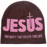 Knitted "JEsUs" letter inlaid bean hat, men's and women's warm winter casual hat, daily wear and outdoor activities